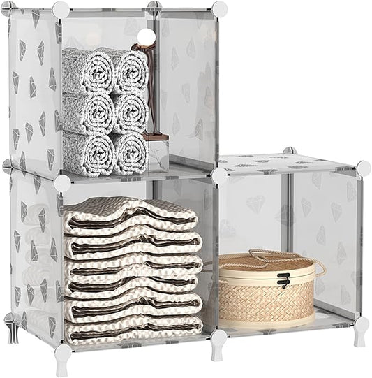 UNKU Cube Storage Organizer, 3 Cube Closet Organizer Storage Shelves, DIY Stackable Bookcase, Clothes Organizer Shelf for Closet, Bedroom, Living Room, Cabinet, Home, Office, Translucent