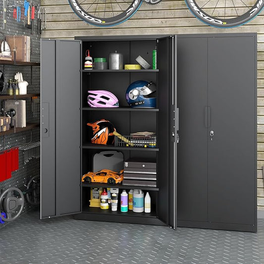 LUCYPAL Metal Storage Cabinet with 4 Shelves,Steel Office Storage Cabinet with Locking Doors,70.8”H Metal Cabinet for Home Office,Garage,Black