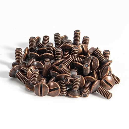 Henne Bery 3/8" Long 6-32 Thread, Oval Head Milled Slot Replacement Wall Plate Screws, 50 Pack, Antique Copper