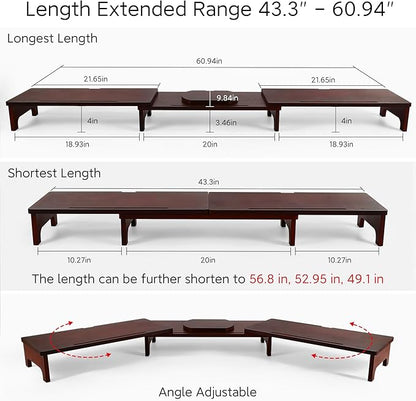 Nnewvante Monitor Stand Riser, Upgrade Height Large TV Riser, 60 inch Large Bamboo Dual Monitor Stand for Desk, 3 Shelves Desktop Screen Riser with Adjustable Length Angle for Computer Laptop Walnut