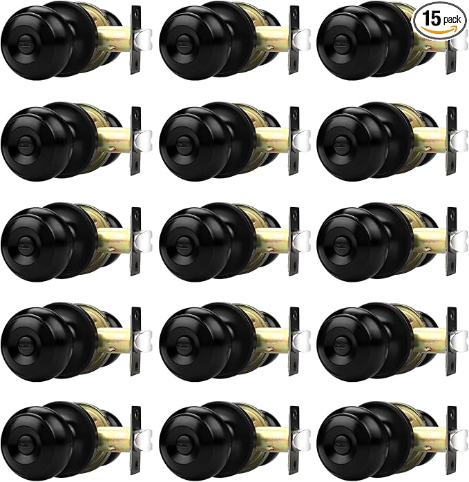 Probrico Door Knobs, Interior Doorknob Privacy Locking Function for Bedroom Bathroom, Adjustable Reinforced Lock Latch, Modern Universial Door Handles, Black, 15 Pack