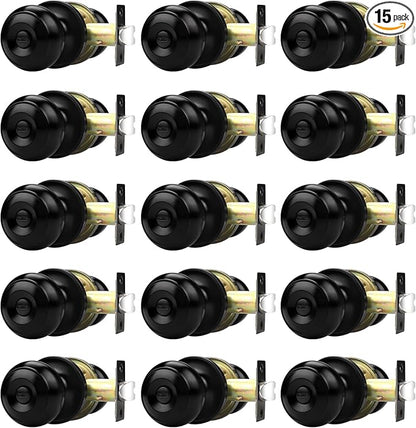 Probrico Door Knobs, Interior Doorknob Privacy Locking Function for Bedroom Bathroom, Adjustable Reinforced Lock Latch, Modern Universial Door Handles, Black, 15 Pack
