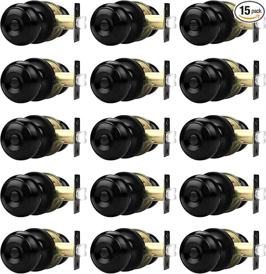 Probrico Door Knobs, Interior Doorknob Privacy Locking Function for Bedroom Bathroom, Adjustable Reinforced Lock Latch, Modern Universial Door Handles, Black, 15 Pack