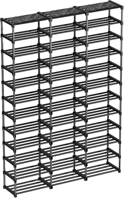 Mavivegue 3 Row 12 Tiers Shoe Rack, Large Storage Space, Metal Shoe Rack Organizer for Entryway, Closet, Bedroom, Garage,Black