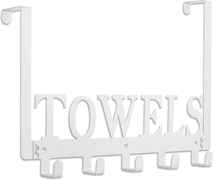 Towel Hooks Over The Door Hooks Hangers Wall Mount Towel Rack Towel Holder for Bathroom, Storage Coat Hooks for Home Decor Metal Organizer for Towel Clothes Bag Robe(White)