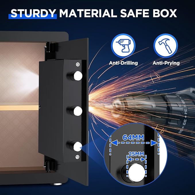 Anti-Theft Digital Safe Box with Fireproof Waterproof Bag, LED Light & Alarm System - Security Safe with Adjustable Shelf for Jewelry, Cash - for Home, Office, Hotel(0.8/1.0/1.3/1.53/2.5Cuft)