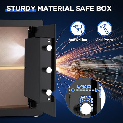 Anti-Theft Digital Safe Box with Fireproof Waterproof Bag, LED Light & Alarm System - Security Safe with Adjustable Shelf for Jewelry, Cash - for Home, Office, Hotel(0.8/1.0/1.3/1.53/2.5Cuft)