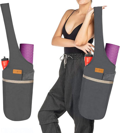 ALLEN & MATE 100% Cotton Yoga Mat Bag for Women and Men, Large Pocket with Zipper Storage, Shoulder Strap Carrier for Yoga and Pilates Mats