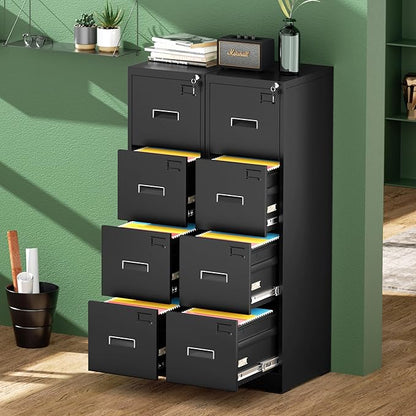 Greenvelly 18" D Metal 4-Drawer Locking Vertical File Cabinet for Home Office, Black Metal for Hanging Letter/Legal Folders, Easy Assemble