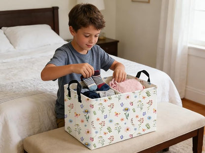 Rectangle Kids Baskets Flower Basket Cute Storage Bin Organizer Boys Box for Room Decor Gift Basket(Watercolor flower)