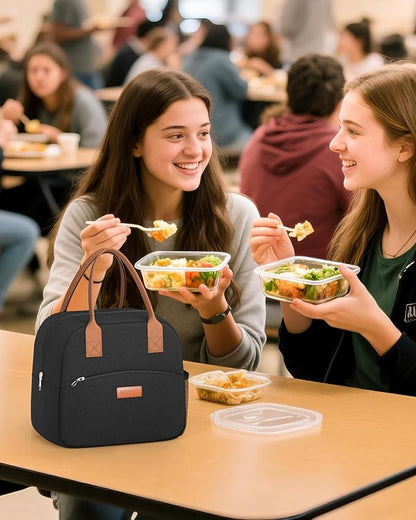 HOTOR Lunch Bag for Women & Men - Wear-Resistant Insulated Lunch Box with Large Capacity, Multi-Functional Cooler Bag for Office, Picnic, Black, 10L,10.60" x 5.90" x 9.50"
