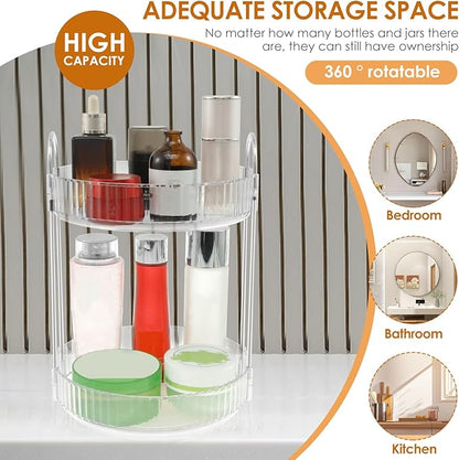 360° Rotating Bathroom Countertop Organizer, 2-Tier Makeup Organizer, Multi-Function Skincare Organizer, Large Capacity Rotating Cosmetic Organizer, Rotating Vanity Organizer for Countertop (1)