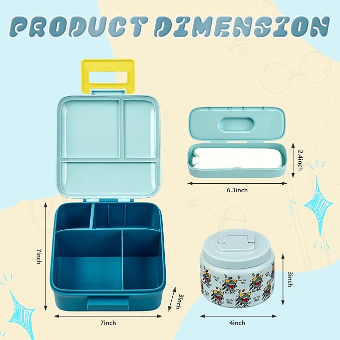 Bento Lunch Box for Kids with 8oz Soup Thermo Leak-Proof Lunch Food Containers with Snack Sauce Container for Kid Girls Boys to School (Screaming Dinosaur)