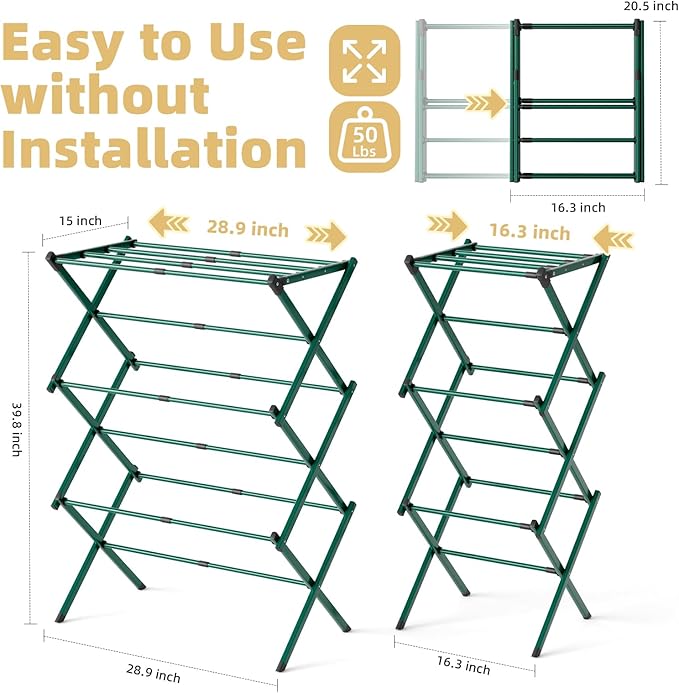 BAKON Clothes-Drying-Rack-Foldable for Small Space, Laundry-Drying Rack Collapsible for Hanging Clothes, Metal Clothing Dry Rack Suit for Indoor & Outdoor, Dorm Room, Apartments, RV, Navy Blue