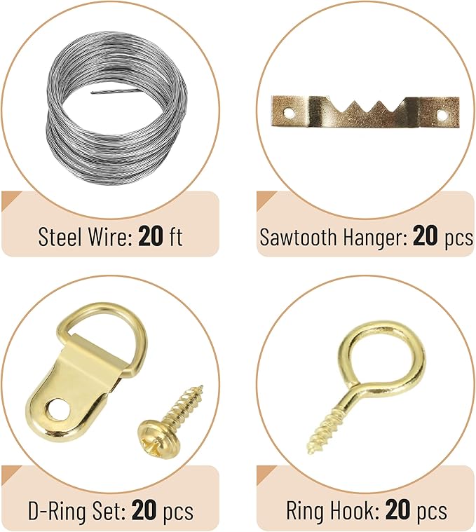 Mr. Pen- Picture Hanging Kit, 410pc, Gold, Picture Hangers Bulk, Nails for Hanging Pictures, Wall Hangers, Picture Hanging, Picture Hanging Hooks, Frame Hanging Hardware, Wall Hanging Kit