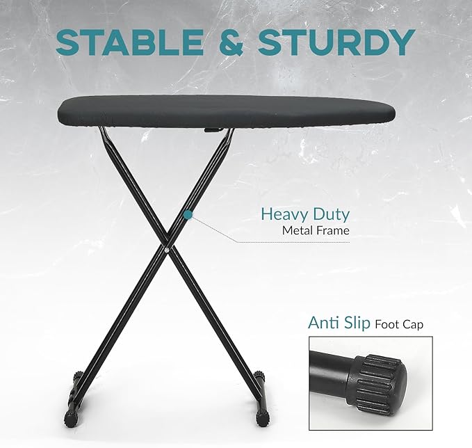 Ironing Board 48x15, Wide Heavy Duty Full Size Ironing Board, Sturdy Iron Table with Smart Hanger, Heat-Resistant Silicone Pad Iron Rest, Black