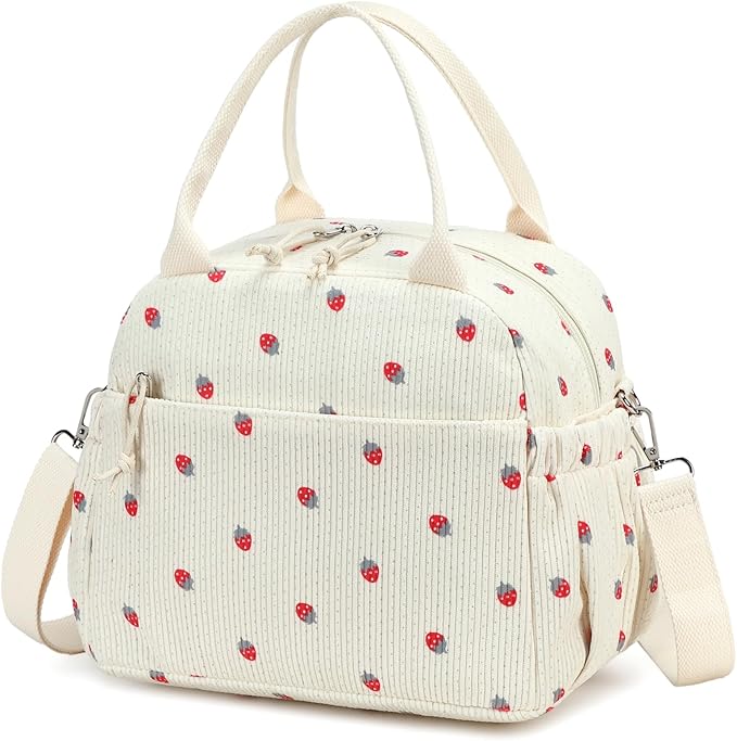 Bluboon Lunch Bag for Women Cute Corduroy Lunch Tote Bags with Shoulder Strap Reusable Insulated Lunch Box Large Capacity Reusable Insulated Cooler for Work Picnic or Travel (13L)