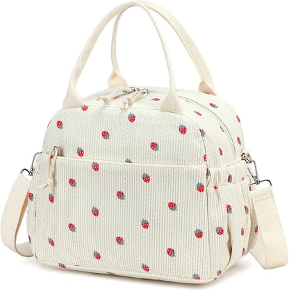 Bluboon Lunch Bag for Women Cute Corduroy Lunch Tote Bags with Shoulder Strap Reusable Insulated Lunch Box Large Capacity Reusable Insulated Cooler for Work Picnic or Travel (13L)