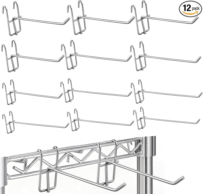 12 Pcs Heavy Duty Wire Shelving Accessories, 3.9/5.9/7.9 Inch Metal Hooks for Wire Shelving for Hanging Kitchen Utensils, Storage Rack Display Organizer Accessories