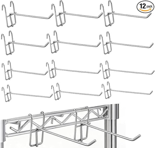 12 Pcs Heavy Duty Wire Shelving Accessories, 3.9/5.9/7.9 Inch Metal Hooks for Wire Shelving for Hanging Kitchen Utensils, Storage Rack Display Organizer Accessories