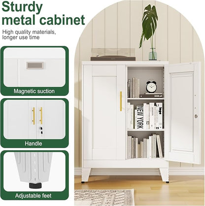 White Metal Storage Cabinet, 36" Tall Locking Storage Cabinet with 2 Adjustable Shelves, Steel Locker Organizer, for Office, Home, School, 11.81" D x 23.62" W x 35.83" H, 2PS