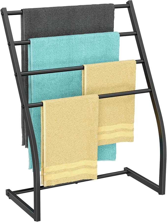Honiter Towel Racks for Bathroom, Free Standing Towel Rack, 4 Tier Wide Towel Dryer Rack, Pool Towel Racks Outdoor, Blanket Ladder Holder, Metal Towel Bar Stand for Oversized Bath Towel