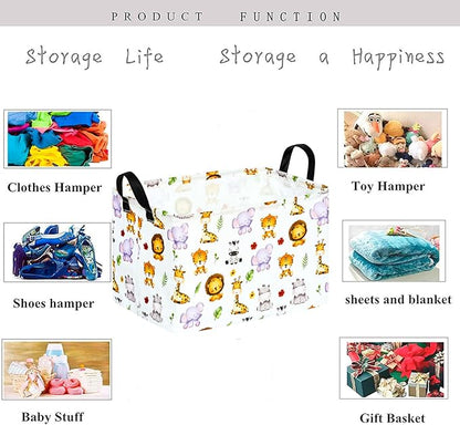 KUNRO Rectang Animals Storage Basket Gift Shelf Basket Storage Bin, Nursery Basket Organizer Box for With Handles for Room Deco