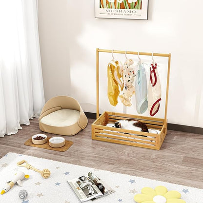 Baby Clothing Rack for Toddler, Pets Clothes Rack with Storage Box & Adjustable Hanging Rod for Dogs/Cats, Baby Shower Clothes Closet Rack with Handle for Nursery Room (Natural, Baby)