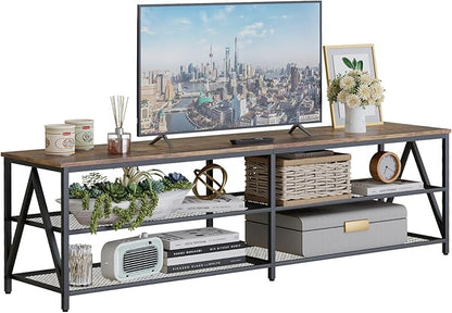 TV Stand for TVs up to 75 Inch, 70" Long Industrial TV Console Table with 3-Tier Storage Shelves, Entertainment Center for Living Room, Bedroom (Brown)