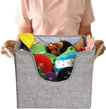 Tug's Stuff Premium Dog Toy Bin & Blanket Basket - Living Room & Nursery Storage, Easy to Clean, Collapsible, Perfect for Toy Organization - 13'x13'x11' - Grey