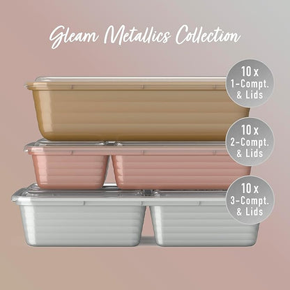 Bentgo Prep 60-Piece Meal Prep Kit - Reusable PFAS & BPA-Free Food Containers, 1-Compartment, 2-Compartment, & 3-Compartments - Microwave, Freezer, & Dishwasher Safe (Gleam Metallics)