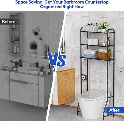 samstar 3 Tier Over The Toilet Storage Rack, Bathroom Organizer Shelves Cabinet Above Toilet, Freestanding Shelf Space Saver, Black