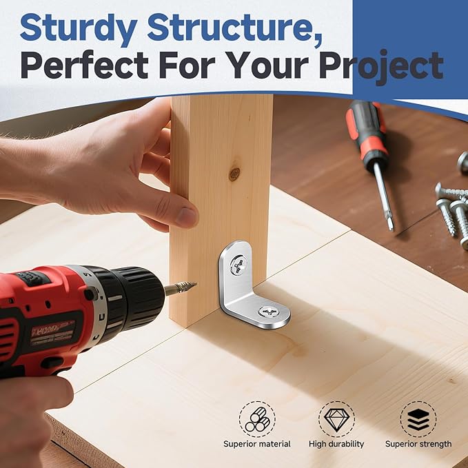 40PCS L Bracket Corner Brace Sets, Stainless Steel L Brackets for Wood Shelves, 90 Degree Right Angle Bracket with 80 Screws, Metal Corner Brackets for Furniture Cabinet Drawer Chair (0.79 x 0.79 in)