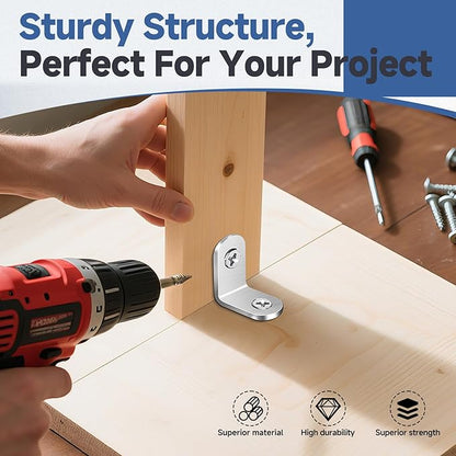 40PCS L Bracket Corner Brace Sets, Stainless Steel L Brackets for Wood Shelves, 90 Degree Right Angle Bracket with 80 Screws, Metal Corner Brackets for Furniture Cabinet Drawer Chair (0.79 x 0.79 in)