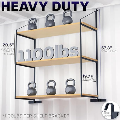 Life Finds 3-Tier Shipping Container Accessories Shelving Brackets, 4 Pack, Holds up to 1100 lbs, Drill-Free Installation with Easy Removal, Surface Sprayed Iron, LF-SCS01