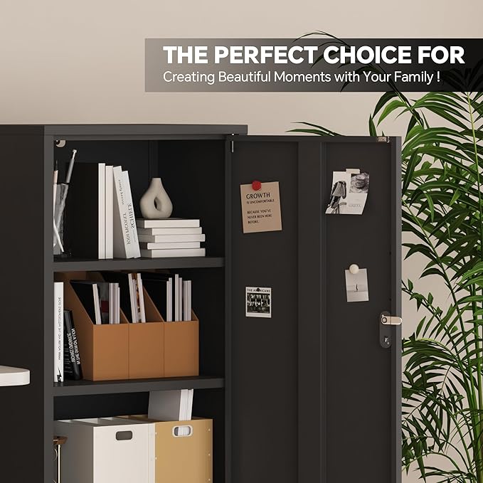 Metal Locker Cabinet Lockable Bathroom Storage Cabinet Black 4 Tier Employee Lockers for Home, School, Office, Garage H49.21'' (Black)