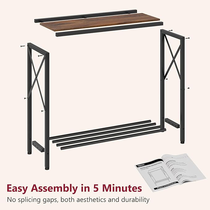 Tajsoon 2 Pack Console Table, 2 Tier Small Hallway Table, Narrow Sofa Table for Entryway with Open Shelves for Living Room, Hallway, Foyer, Office, Rustic Brown
