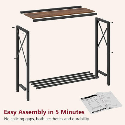 Tajsoon 2 Pack Console Table, 2 Tier Small Hallway Table, Narrow Sofa Table for Entryway with Open Shelves for Living Room, Hallway, Foyer, Office, Rustic Brown