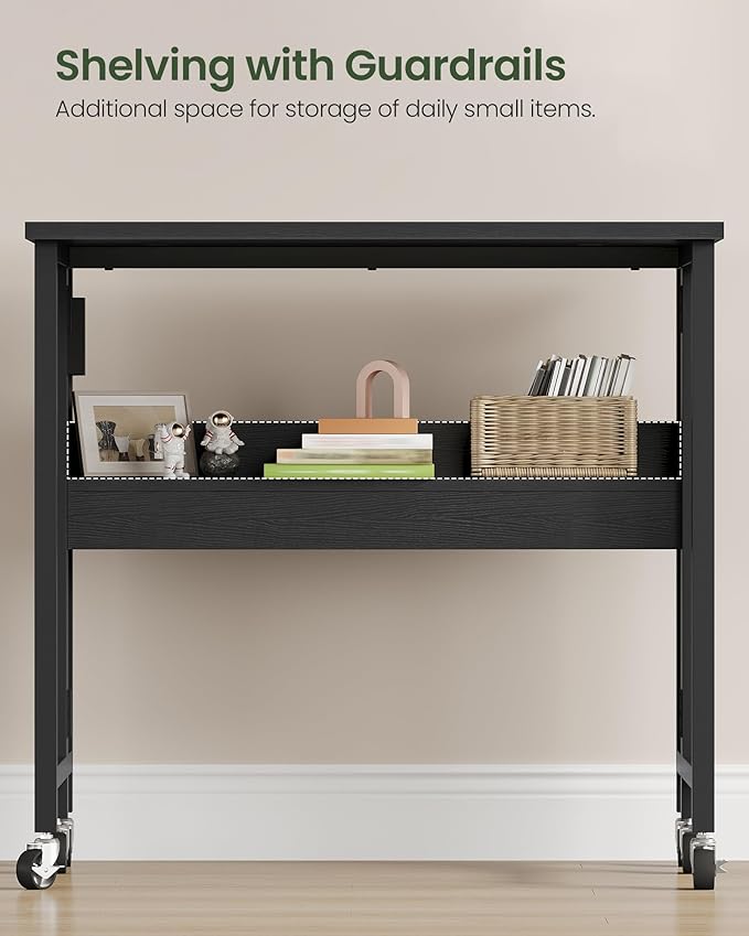 31.5" Modern Folding Computer Desk with Power Outlets, Wheels, Storage, Perfect for Small Spaces Black TDN01UBB