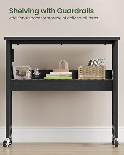 31.5" Modern Folding Computer Desk with Power Outlets, Wheels, Storage, Perfect for Small Spaces Black TDN01UBB