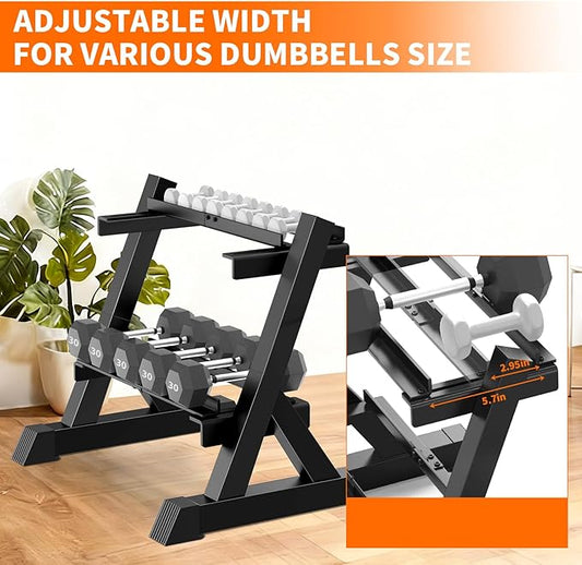 TomCare Dumbbell Rack Stand Only, 2-Tier 33 IN Length Adjustable Weight Rack for Home Gym Heavy-Duty Metal Weight Stand Holder for Dumbbells, Kettlebells, 360 lb Capacity (Dumbells not included)