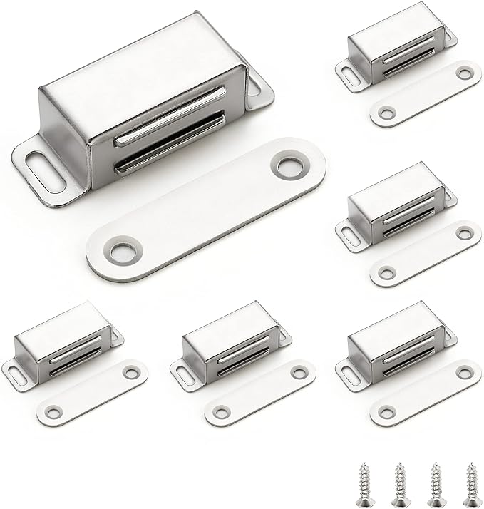 Ravinte 6 Pack Silver Magnetic Door Catch, Brushed Satin Nickel Cabinet Magnets, Strong Magnetic Catch Latch for Kitchen Cabinets, Drawers & Cupboards, Stainless Steel Closures
