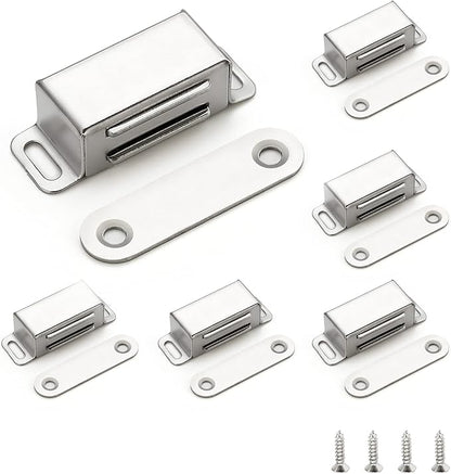 Ravinte 6 Pack Silver Magnetic Door Catch, Brushed Satin Nickel Cabinet Magnets, Strong Magnetic Catch Latch for Kitchen Cabinets, Drawers & Cupboards, Stainless Steel Closures