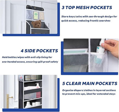 Over The Door Organizer 6 Tier with 12 Pockets & Reinforced Hooks - 59" Hanging Storage Organizer for Bathroom, Nursery, Pantry & Laundry (Deep Grey)