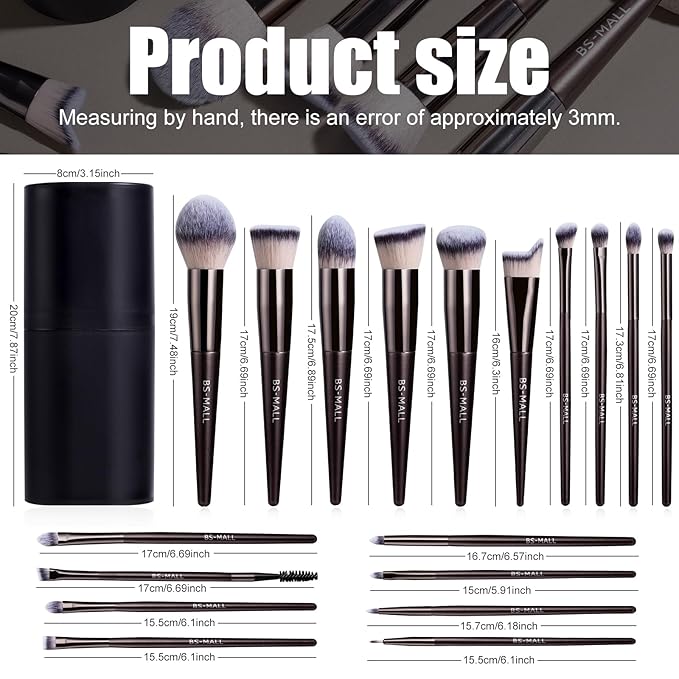 BS-MALL Makeup Brush Set 18 Pcs Premium Synthetic Foundation Powder Concealers Eye shadows Blush Makeup Brushes with black case (Coffee)