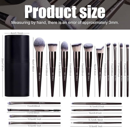 BS-MALL Makeup Brush Set 18 Pcs Premium Synthetic Foundation Powder Concealers Eye shadows Blush Makeup Brushes with black case (Coffee)
