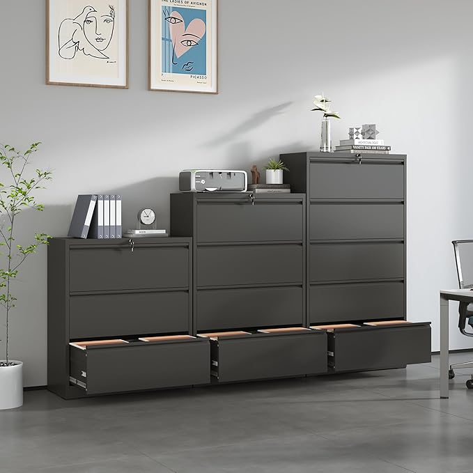 Locking File Cabinet with 2 Drawer Heavy Duty Large Metal Filing Cabinets Home Office Black Lateral File Cabinets Wide Steel Cabinet for Legal/Letter Size,Assembly Required