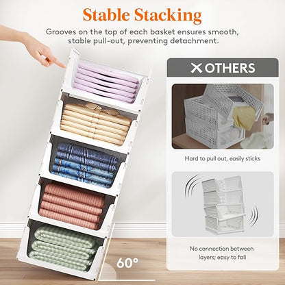 Lifewit 6 Pack Stackable Closet Organizers and Storage Basket for Clothes, Plastic Sweater Storage Bins for Wardrobe, Multifunctional Pants Organizer for RV, Pantry, Bathroom, Kitchen, Dorm, 24L