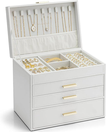 Vlando 4 Layer Large Jewelry Box - Jewelry Holder Organizer, Jewelry Box Organizer for Drawer Necklace Ring Bracelet and Watch, Birthday Gift for Loved Ones - White