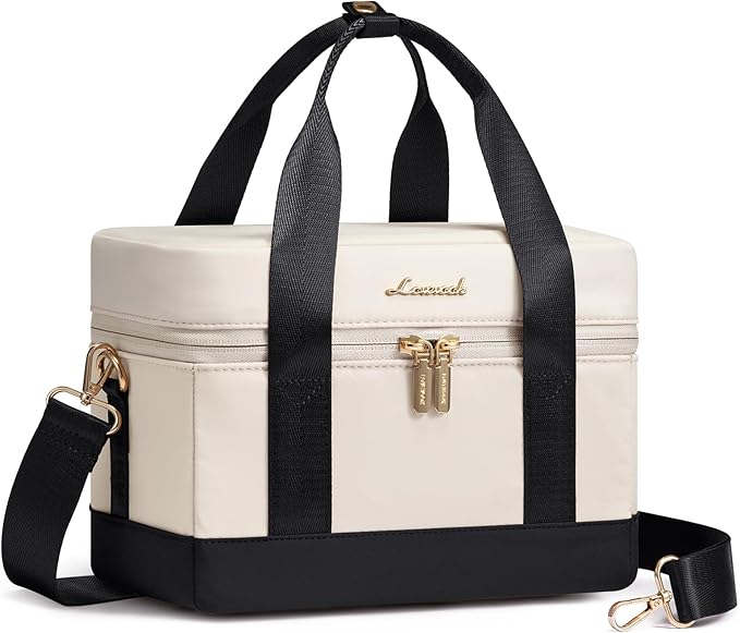 LOVEVOOK Insulated Lunch Bag for Women - Cute Lunch Box Cooler for Work, Picnic, and Beach, Beige-black